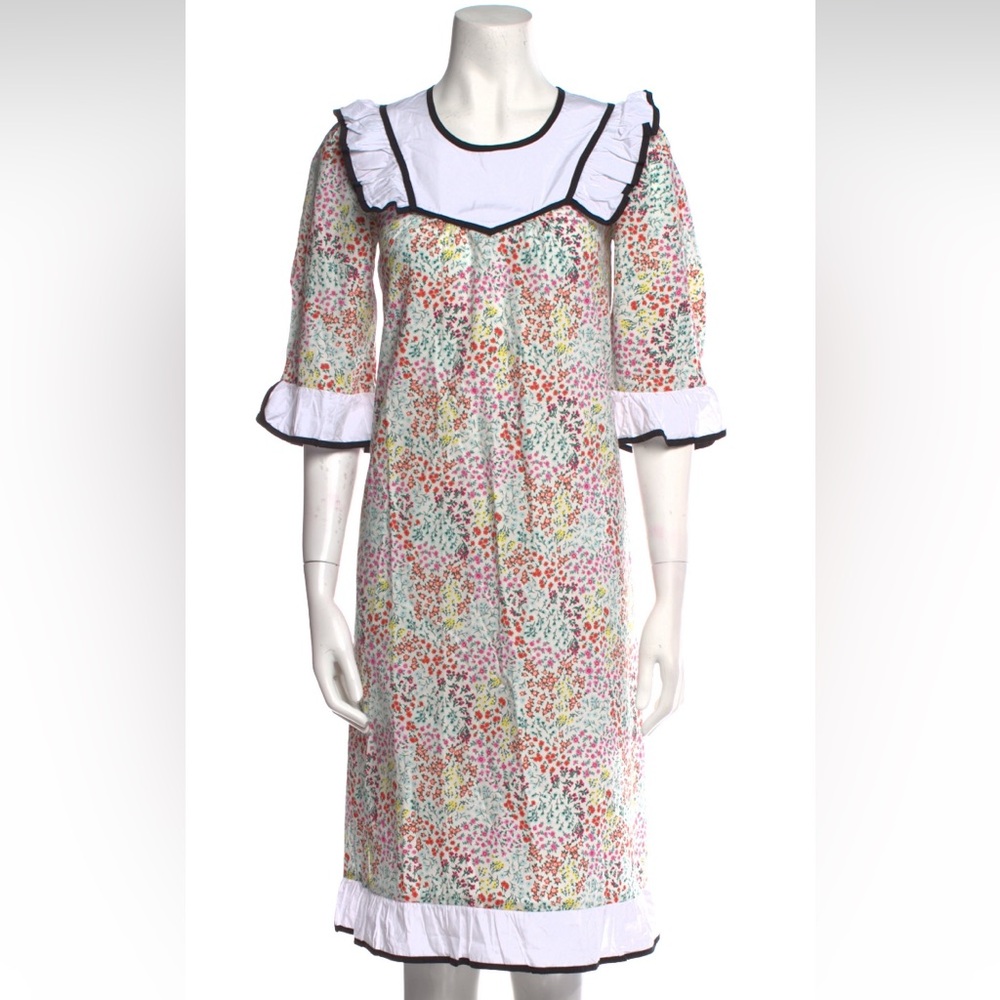 Batsheva Floral Print Midi Dress with Ruffle Trim